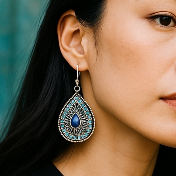 Waterdrop Teal Southwestern TribalBoho Dangle Style‎ Earrings, NWT - Picture 1 of 5